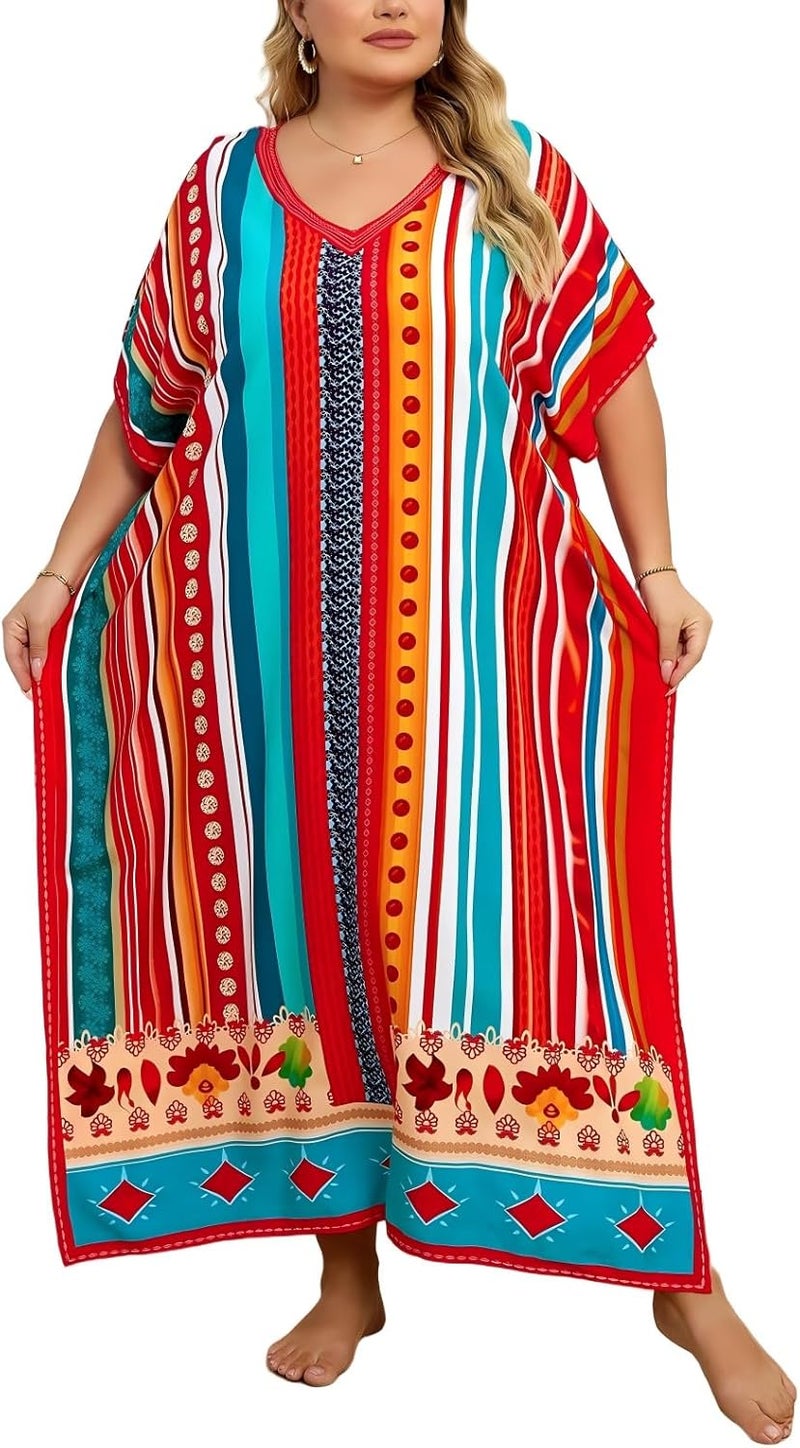 IMAGEKOPE Kaftan Dresses for Women Plus Size Bathing Suit Cover up Caftan Maxi Beach Dresses - Image 1